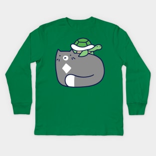 Blue Cat and Tiny Turtle Kids Long Sleeve T-Shirt